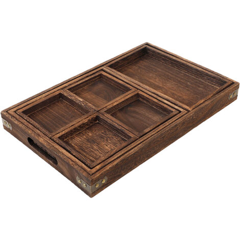 Wood Tea Tray Fade Resistant Exquisite Retro Reinforced Rectangular Tea Serving Tray (1/5)