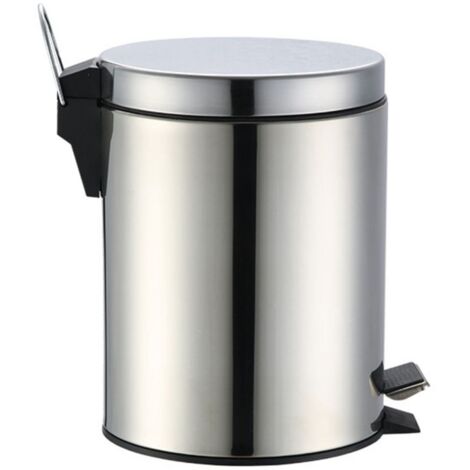 Stainless Steel Trash Can Silent Ergonomic Handle Kitchen Garbage Can with Antislip Footrest for Bedroom Living Room 5L (1/5)