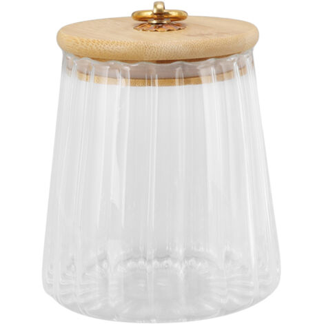 580ml Glass Tea Canister Transparent Food Storage Containers Jars with Airtight Bamboo Lid for Kitchen Counter (1/5)