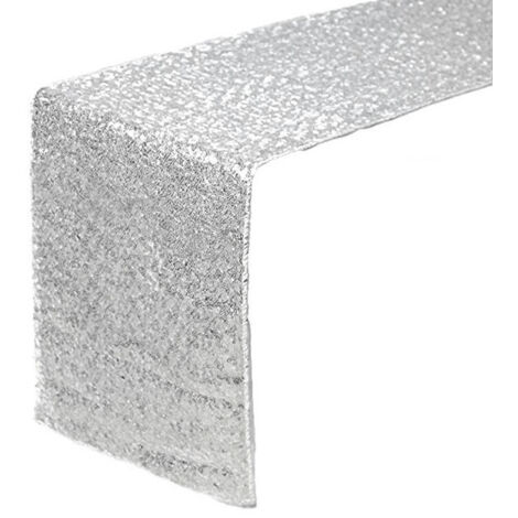 Tablecloth Polyester Fiber with Gold Sequins Table Cover for Table Home Wedding Decoration Argent 30x300cm/11.8x118.1in (1/5)