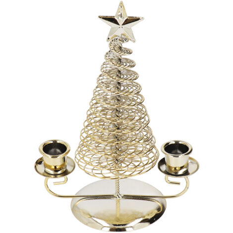 Candlestick Ornaments European Metal Christmas Tree Shape Wax Candle Holder Home Decoration Double Holder Gold (1/5)