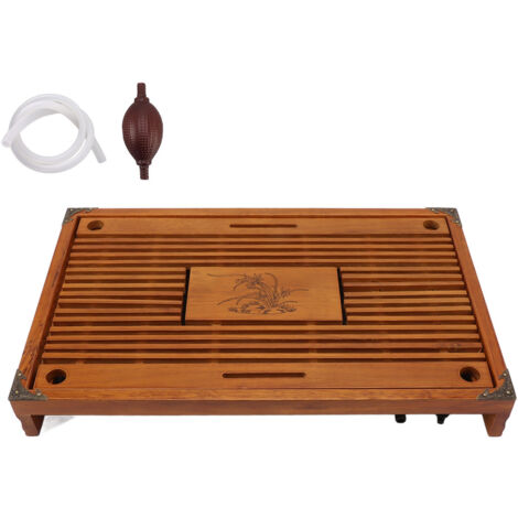 Chinese Style Kongfu Tea Tray Wooden Teaboard Drainage Water Storage Serving Tray Orchid Pattern Yellow (1/5)