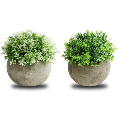 2 PCS Simulated Plant Bonsai Semicircular Ball Pulp Bonsai Desktop Green Plants Potted Ornaments White Green