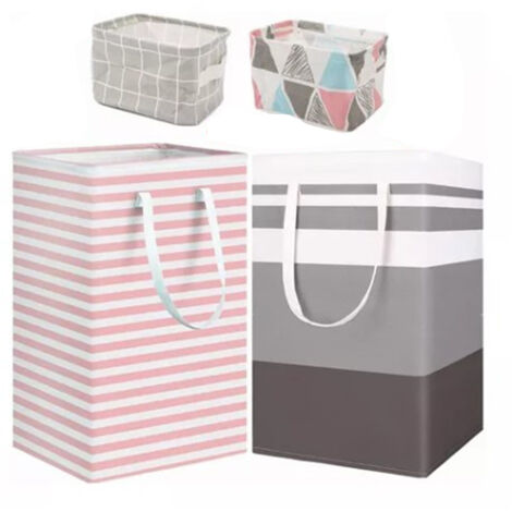 4PCS Fabric Storage Bag 2 Long Handles Easy Grasp Waterproof Coating Foldable Laundry Basket for Bedroom Bathroom (1/5)
