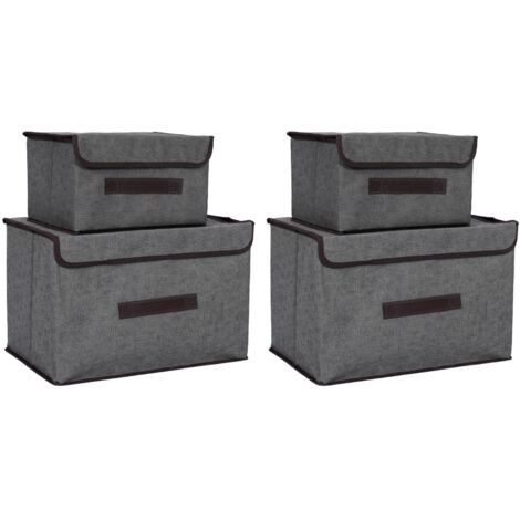 4 Pcs Non Woven Storage Box Case Dustproof Collapsible Two Large and Two Small for Household Home Grey (1/5)