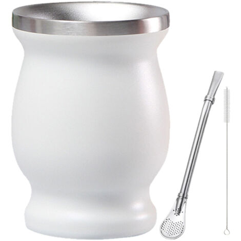 8oz 304 Stainless Steel Gourd Cup Double Layers Vacuum Insulation Cup with Straw Brush White (1/5)