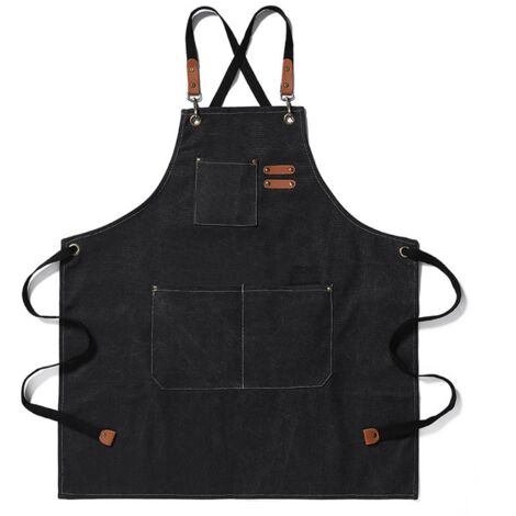 Work Apron Waterproof Breathable Adjustable Thickened Unisex Kitchen Apron with Pockets for BBQ Gardening Black (1/5)