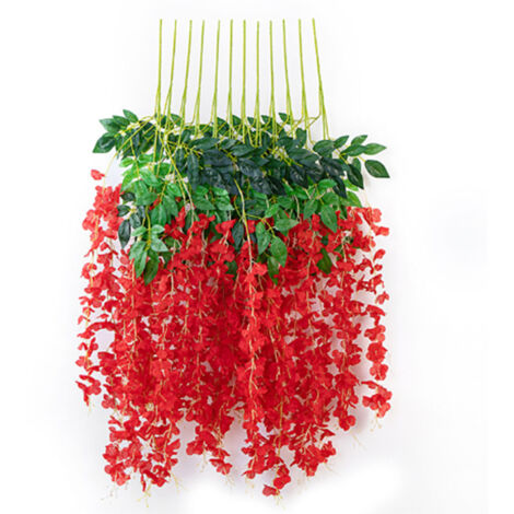 Simulated 6 Leaves Wisteria Decoration Silk Flower Artificial Faux Indoor Vine Wisteria Ornament for Home Red (1/5)