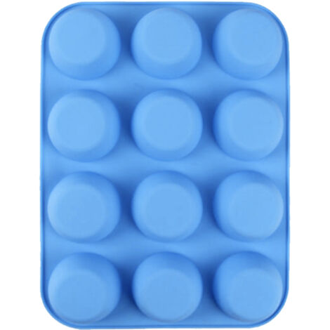 12 Cupcake Pan Soft Silicone Round Shape Easy Release Muffin Pan for Cupcake Muffin Gelatin Soap Candle Blue (1/5)