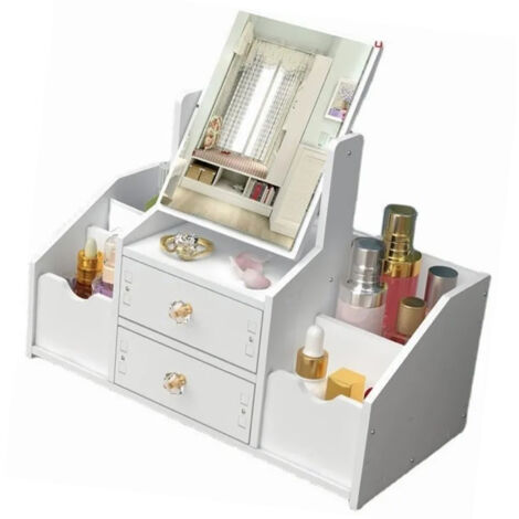 Cosmetic Storage Drawer Large Capacity Plastic Drawer Stationery Container with Mirror White (1/5)