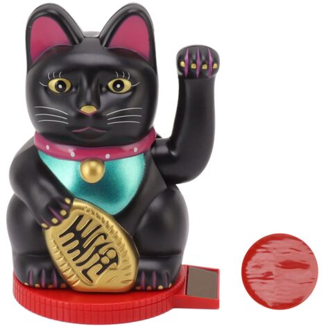 Waving Arm Lucky Cat Solar Powered Light Sensing Rotatable Base Bring Wealth Good Luck 5 Inch Fortune Cat Decoration Black (1/5)