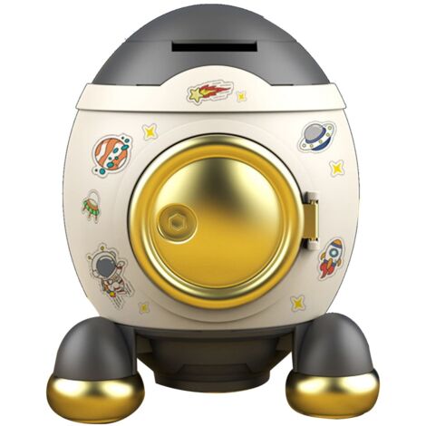 Cartoon Style Space Rocket Piggy Bank Money Bank Money Saving Jar Boys Girls Gift Luxurious Grey Gold (1/5)