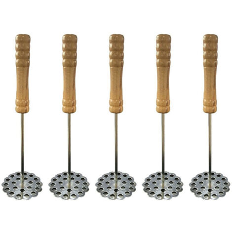 5pcs Potato Masher Portable Stainless Steel Wooden Handle Manual Spud Smasher Kitchen Tool (1/5)
