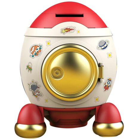 Cartoon Style Space Rocket Piggy Bank Money Bank Money Saving Jar Boys Girls Gift Romantic Pink Gold (1/5)