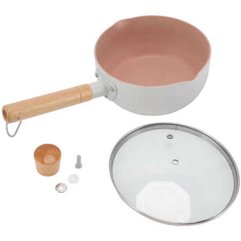 Sauce Pan Stick Proof Aluminum Alloy Multi Functional Milk Pot with Wooden Handle for Induction Gas Stove White (1/5)