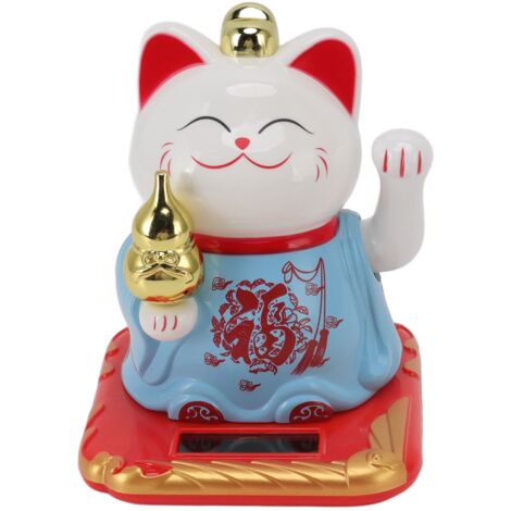 Lucky Waving Cat Light Induction Plastic Chinese Welcome Cat Ornament for Home Cars Blue (1/5)