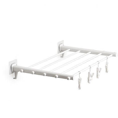 Wall Mounted Clothes Drying Rack Folding Telescopic Punch Free Plastic Laundry Rack for Indoor Balcony 530mm 4 Clips (1/5)