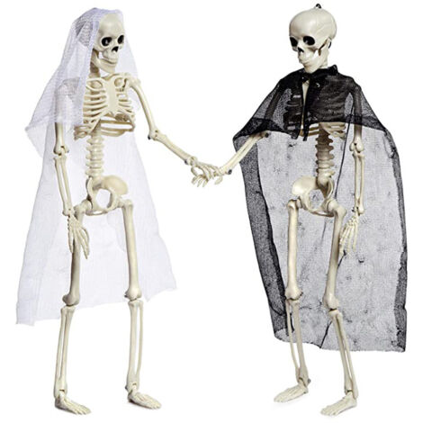 Halloween Skull Skeleton Decoration Simulated Human Plastic Bones Haunted House Decorative Skeleton Props Bride Bridegroom with Clothes (1/5)