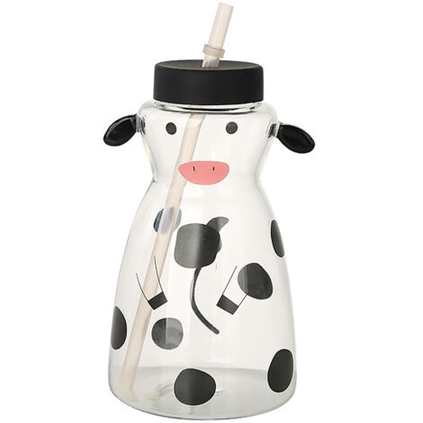 600MLCreative Glass Straw Cup Cow Shape Glass Cup with Straw (1/5)