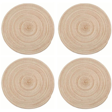4Pcs Circular Cup Mat Braiding Heat Resistant Bowl Plate Mat Nordic Style Insulation Coaster Khaki (1/5)