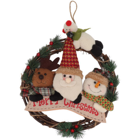 Christmas Wreath Fadeless Durable Joyful Vibes Rich Bright Colors Grapevine Wreath for Door Window Decor Old Man Style (1/5)