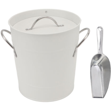 Ice Bucket Round with Ice Shovel Galvanized Sheet Plastic Beer Chiller Bin for Bar Home White (1/5)