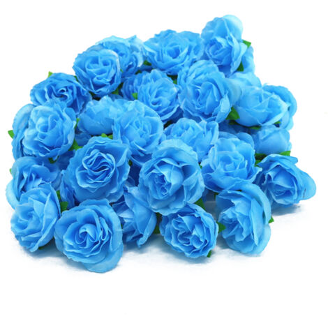 50PCS Simulation Rose Head Decorative Reusable Silk Fake Rose Flower for Wedding Party Blue