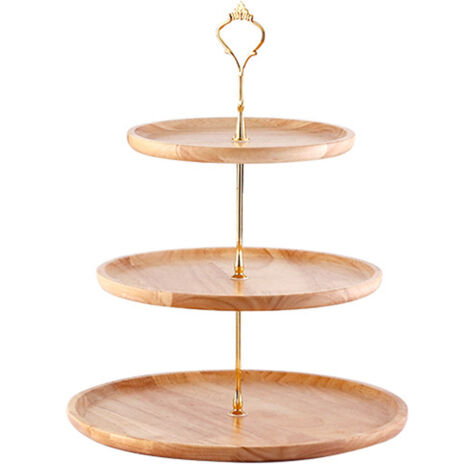 Fruit Plate Wood Natural Textured Simple Elegant Strong Durable Food Tray Cake Fruit Serving Tray 20+25+30cm Three Layers (1/5)