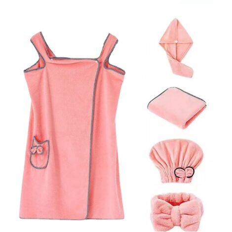 5Pcs Bath Towel Wrap Set Hair Drying Cap Headband Princess Hat Strong Water Absorption Wearable Bath Dress