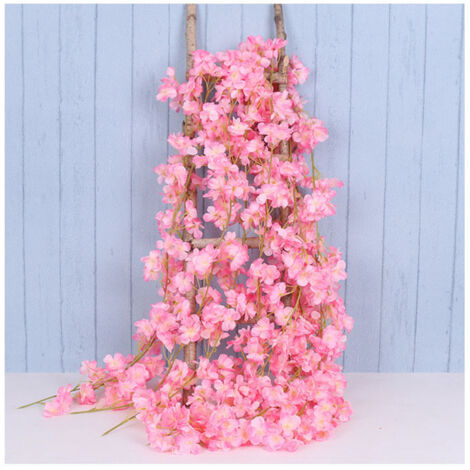 1.8m 256 Simulated Artificial Sakura Flower Garland Hanging Vines for Spring Home Room Wedding Party Decor Dark Pink