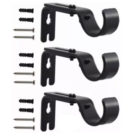 3PCS Adjustable Curtain Rod Brackets Iron Curtain Rod Support Hanger for Wall Black (1/5)