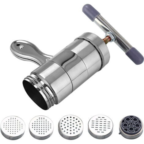 Manual Press Pasta Machine Stainless Steel Hand Wringing Noodles Making Machine with 5 Noodle Mould