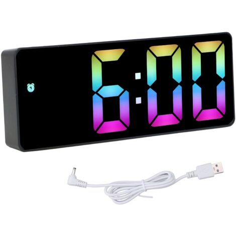 Colorful LED Digital Alarm Clock Large LED Screen Electronic Alarm Clock for Bedside Bedroom 0725 Black Shell Black Face C Style (1/5)