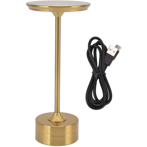 Cordless Table Lamp Rechargeable 2000mAh 3 Levels Brightness Portable USB C LED Metal Bedside Lamp Gold (1/5)