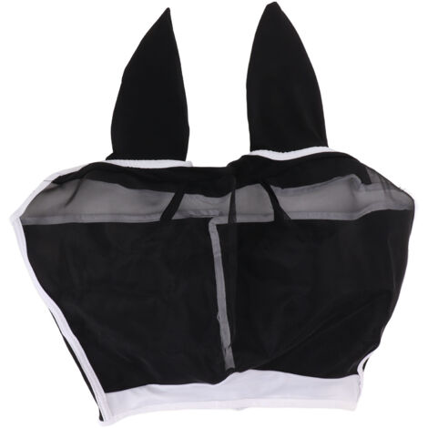 Horse Fly Mask All Round Mesh Breathable Fly Mask Elastic UV Protection Horse Face Mask with Ears Black S 42x35cm / 16.5x13.8in