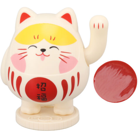 Waving Lucky Cat Solar Powered Decorative Ornament Fortune Cat Figure for Car Home Restaurant Cafe Yellowish Pink (1/5)