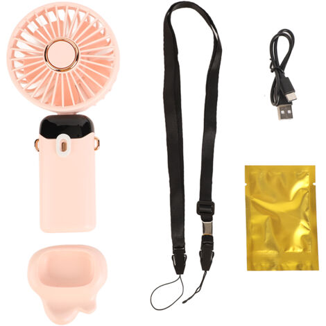 Mini Handheld Fan ABS Portable Digital Display USB Charging Foldable Neck Hanging Fan with Lanyard for Office Outdoor Pink (1/5)