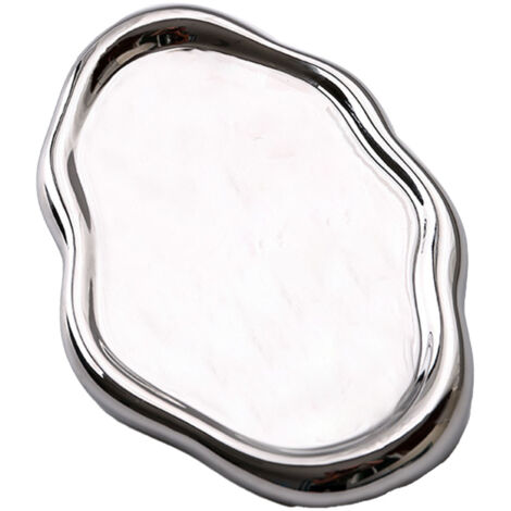 Jewelry Plate Ceramic Glossy Appearance Simple Modern Stylish Storage Tray for Home Gift Silver Oval (1/5)