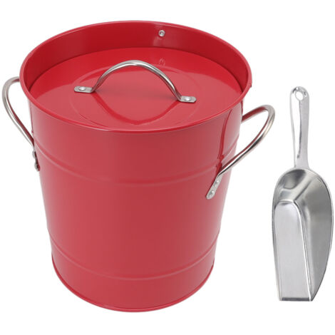 Ice Bucket Round with Ice Shovel Galvanized Sheet Plastic Beer Chiller Bin for Bar Home Red (1/5)