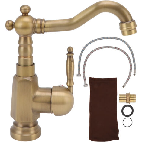 Bathroom Sink Faucet Antique Brass Vanity Mixer Faucet Tap Heightening Single Handle Wash Basin Tap with Hoses for Home (1/5)