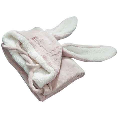 Hooded Blanket Wearable Polyester Plush Rabbit Ear Hooded Blanket Throw Soft Warm Blanket for Home Pink Large