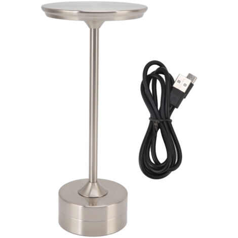 Cordless Table Lamp Rechargeable 2000mAh 3 Levels Brightness Portable USB C LED Metal Bedside Lamp Silver (1/5)