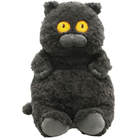 Cat Plush Toy Cute Soft Skin Friendly Fluffy Staring Short Plush Cat Hugging Sleeping Pillow for Home Black (1/5)