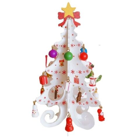 Wooden Christmas Tree Decoration 6 Pieces Vivid 3D Wooden Christmas Tree for Christmas Party White (1/5)