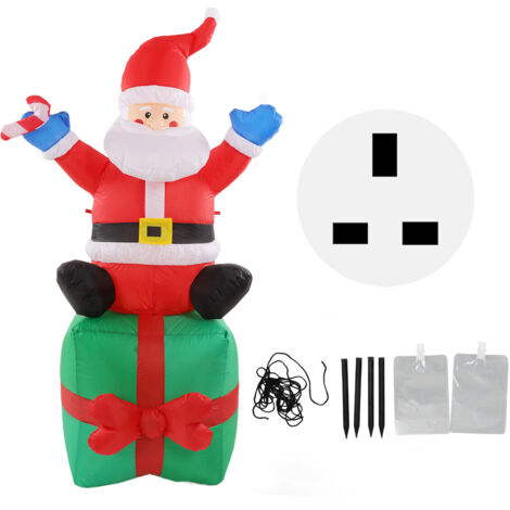 180cm/6ft Christmas Inflatable Santa LED Lighted Outdoor Decoration Santa with Stick Sitting On Gift Box 100‑240V UK Plug (1/5)