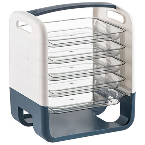 Four Layers Dish Preparation Plate Drawer Design Plastic Vegetable Preparation Rack Kitchen Storage Rack Blue