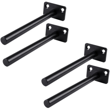 4 PCS Hidden Floating Shelf Bracket Round Wall Mount Shelf Supports Invisible Fixed Floating Holder A 01 2 Holes Black 150mm (1/5)