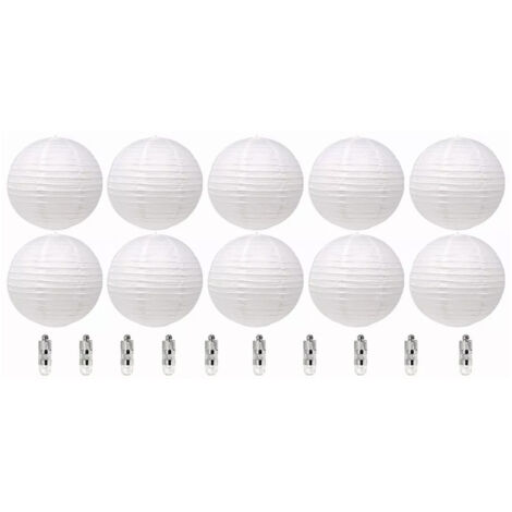 Chinese White Paper Lantern Decorative Round Paper Lanterns with 10 LED Lights for Wedding Party Christmas Party Decor (1/5)