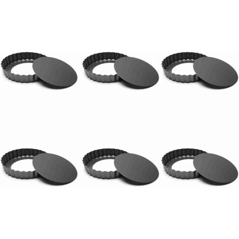 6Pcs 3in Quiche Pan Food Grade Prevents Sticking Carbon Steel Tart Pan with Removable Bottom for Baking Cakes Cheesecakes (1/5)