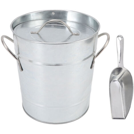Ice Bucket Round with Ice Shovel Galvanized Sheet Plastic Beer Chiller Bin for Bar Home Wood Color (1/5)